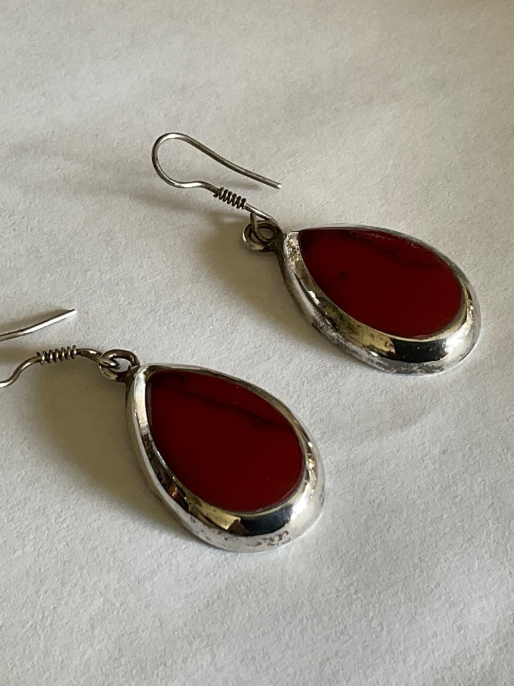 Mexico silver earrings with red stone